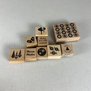Paper Source Christmas Rubber Stamp Set Lot Holiday Craft Scrapbooking